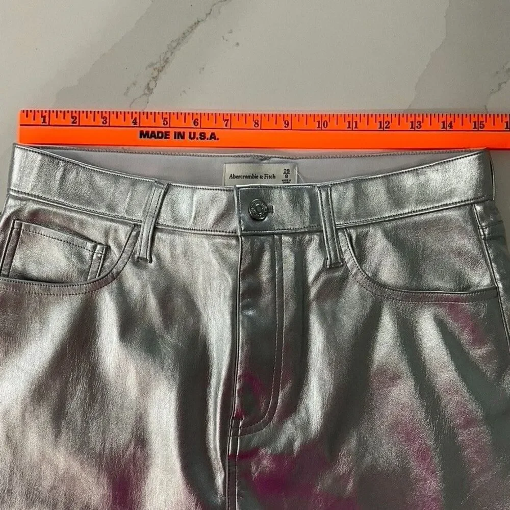 Abercrombie & Fitch Silver Vegan Leather 5 Pocket Metallic Mini Skirt 29 NWT